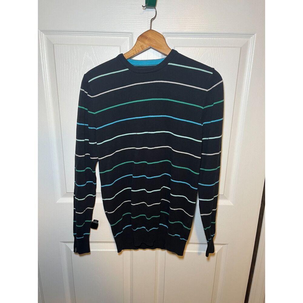 Empyre Striped Sweater Size Medium Black Blue Green Long Sleeve Skate Streetwear